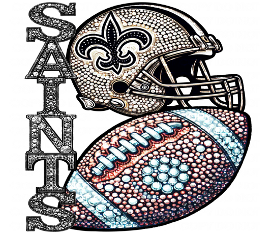 DTF Transfer • New Orleans Football • Rhinestone Letters (stacked) + Helmet & Football