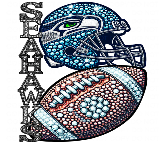 DTF Transfer • Seattle Football • Rhinestone Letters (stacked) + Helmet & Football