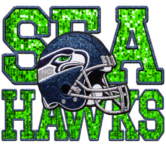 DTF Transfer • Seattle Football • Sequin Letters & Helmet