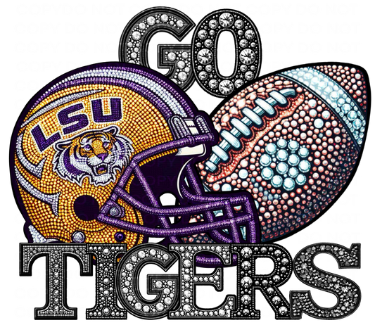 DTF Transfer • Louisiana State College Football • Rhinestone Letters (GO) + Helmet & Football