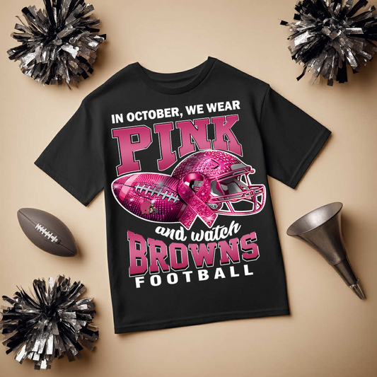 DTF Transfer • Cleveland Football • October Pink Out Rhinestone + Helmet & Football