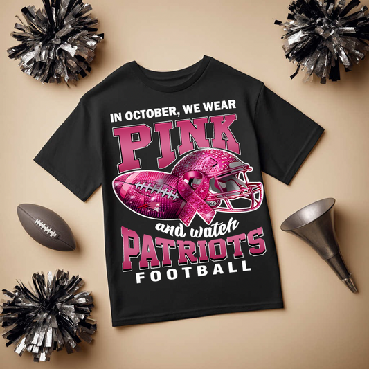 DTF Transfer • Patriots Football • October Pink Out Rhinestone + Helmet & Football
