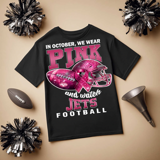 DTF Transfer • Jets Football • October Pink Out Rhinestone + Helmet & Football